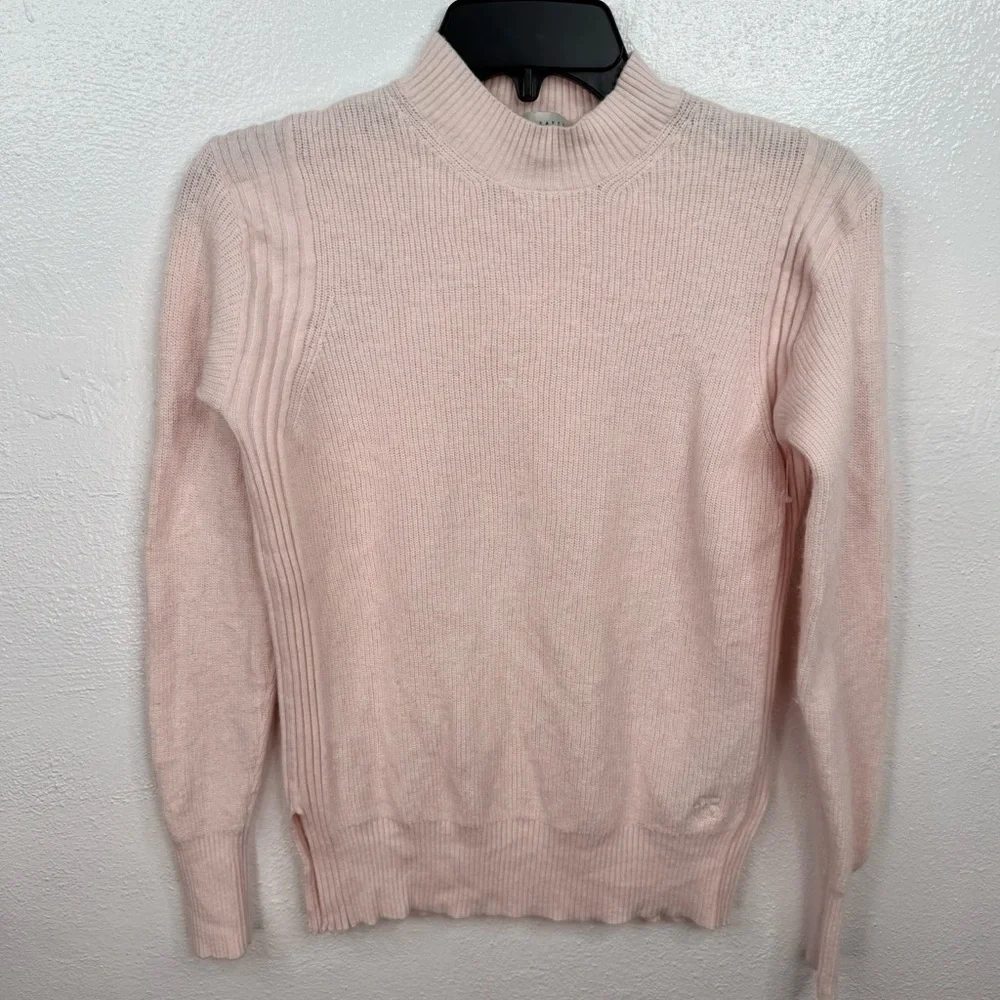 Ted Baker London Sweater Womens Size 0 Pink Ribbed Mock Neck Pullover Knit FLAW